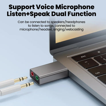 USB to 3.5mm External Sound Card Adapter — Stereo USB Audio to Headphone & Microphone Jack for PC, Laptop, PS4