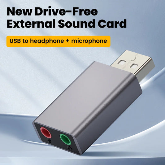 USB to 3.5mm External Sound Card Adapter — Stereo USB Audio to Headphone & Microphone Jack for PC, Laptop, PS4