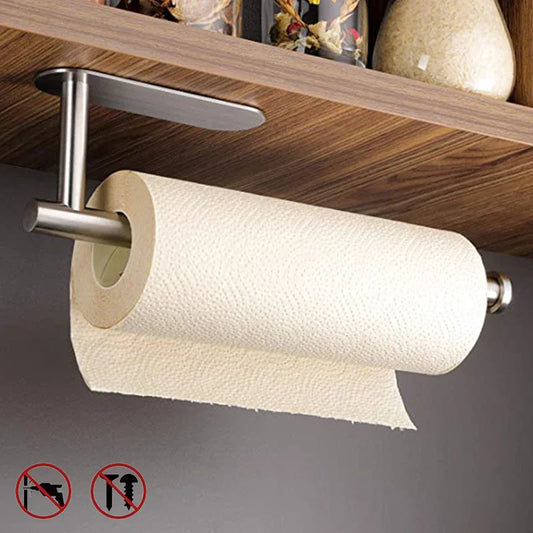No-Drill Adhesive Toilet Paper Holder - Stainless Steel Wall-Mount Bathroom & Kitchen Roll and Towel Rack