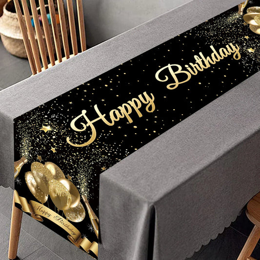 Black Gold Happy Birthday Table Runner 30th 40th 50th Birthday Party Decoration Adult Anniversary Birthday Party Supplies