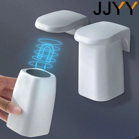 Magnetic Suction Wall-Mounted Toothbrush & Mouthwash Cup Holder – Drain Rack for Bathroom & Shower