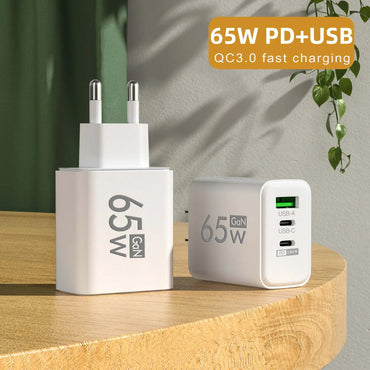 65W GaN USB Fast Charger — Quick Travel Power Adapter for iOS & Android Phones, Tablets & Laptops