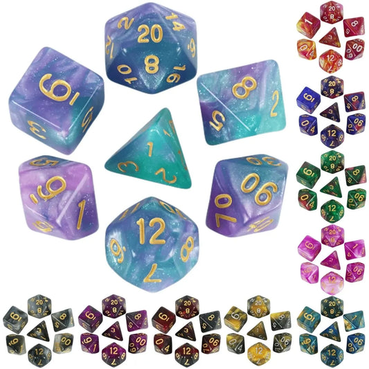 7-Piece Galaxy Polyhedral Dice Set for DnD & RPGs – Colorful Universe Effect (D4-D20)