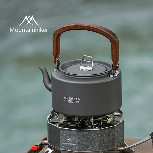 Portable Aluminum Camping Kettle with Wooden Handle, Outdoor Tea Kettle for Hiking & Backpacking