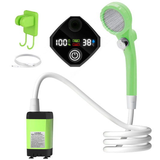 6000mAh Portable Camping Shower Pump with Full Screen Digital Display — RV Outdoor Shower Kit