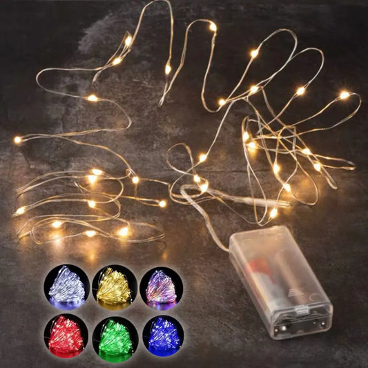 LED Copper Wire Fairy String Lights – 1m/2m/3m (10/20/30 LEDs) Battery Powered 2×AA, Waterproof IP44 – Warm White & Color Options for Wedding Christmas Party Decor