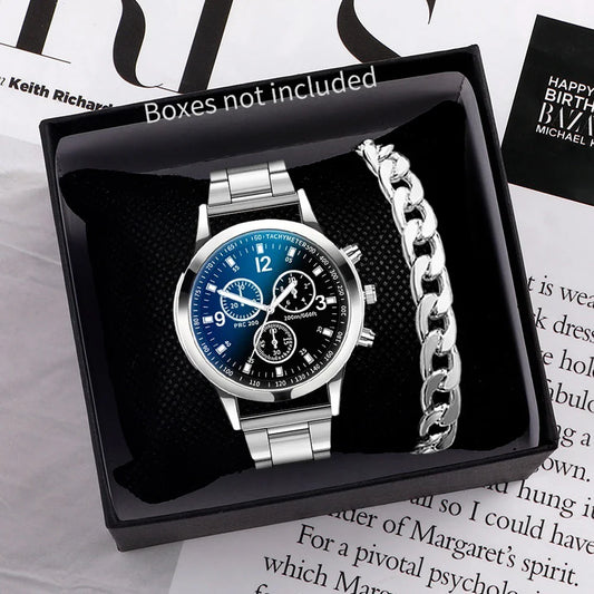 Men's Business Quartz Watch with Stainless Steel Band & Bracelet – 40mm Case (Single or 2-Pack)