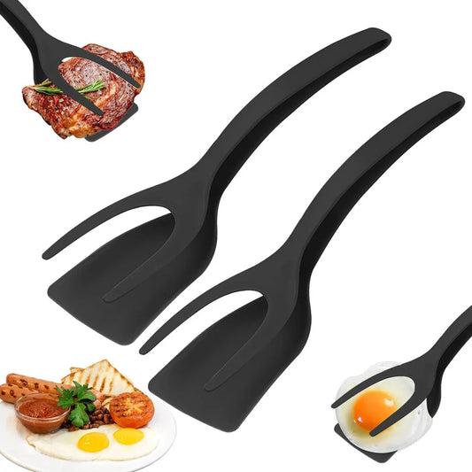 2-in-1 Grip & Flip Spatula Tongs – Nylon Nonstick Egg Flipper, Pancake & Omelet Turner