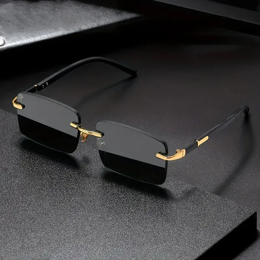 Rimless Rectangle Sunglasses – Small Square Mirror Lens Sun Shades for Women & Men