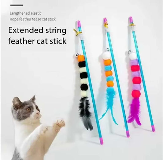 Interactive Cat Teaser Wand with Bell and Feather Toy for Kittens and Cats