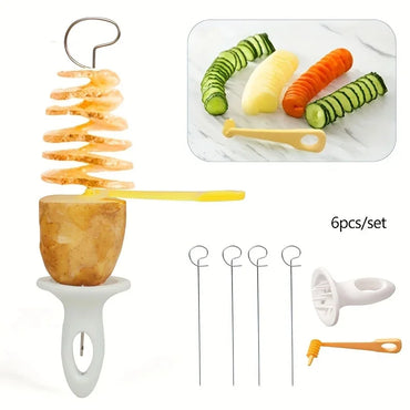 6-Piece Stainless Steel Vegetable Spiralizer Set - Multi-Functional Spiral Cutter for Potatoes & Carrots