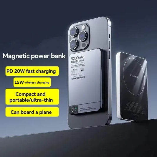 10000mAh Magnetic Wireless Power Bank 20W PD Fast Charge Qi2 MagSafe-Compatible Portable Charger