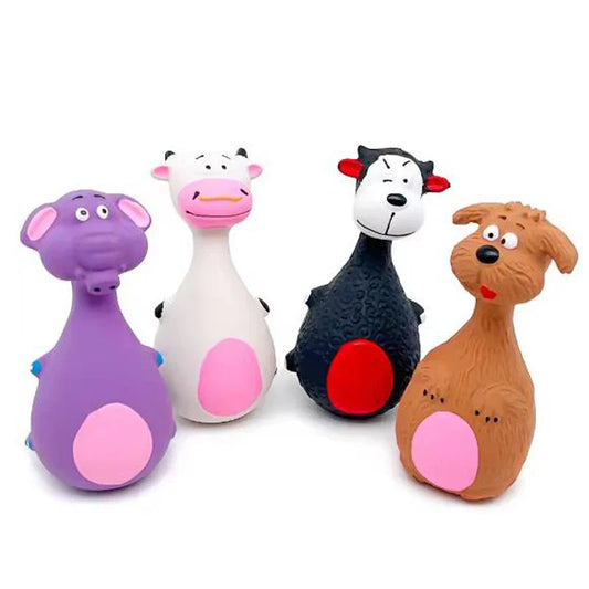 1-Pack Round-Bellied Cartoon Squeaky Dog Toy - Bite-Resistant Latex Rubber, Purple Elephant / White Cow / Brown Options