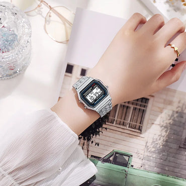 Rose Gold Retro Digital LED Women's Watch - Rectangular 32mm Case, Water-Resistant 3ATM