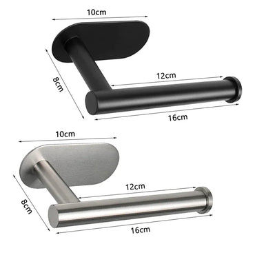 Stainless Steel Adhesive Toilet Paper Holder with Shelf - No-Drill Wall Mount Towel & Paper Towel Rack (Black or Silver)
