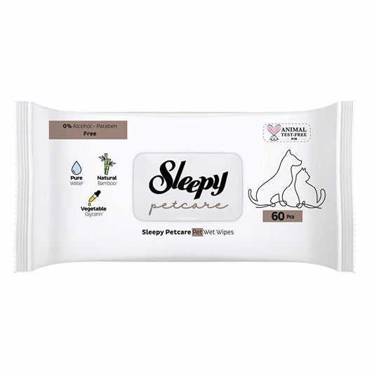 Sleepy Petcare Natural Pet Care Wet Wipes - 60 Count, Gentle, Portable, and Safe for Pets