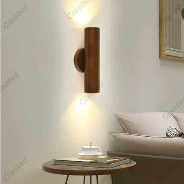 Nordic Style Solide Wood Wall Lamp for Dining Room Bedroom Foyer Chinese Up Down Double Heads Background Aisle Led Wall Light