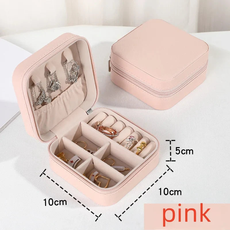Mini Jewelry Travel Box - PU Leather Ring, Earring & Necklace Organizer