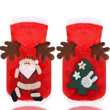 Christmas Dog Hoodie Reindeer & Santa Fleece Coat Winter Warm Pet Jacket for Small to Medium Dogs XS-2XL