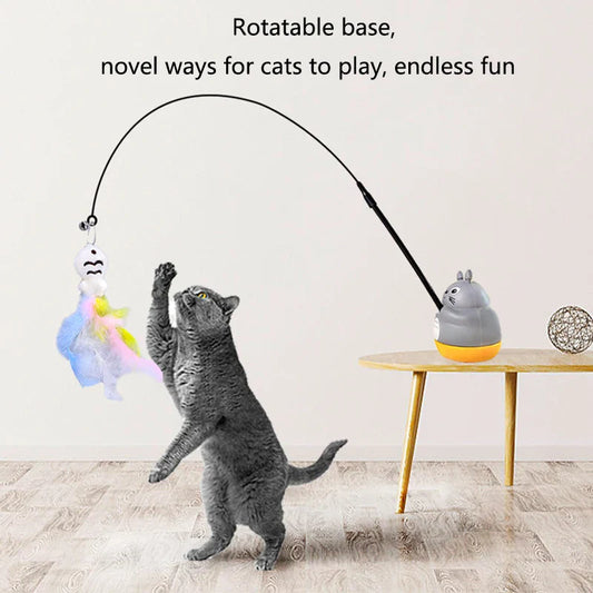 Interactive Feather Wand Cat Toy – Long Steel-Wire Pole Rotating Fishing Teaser for Kittens & Cats