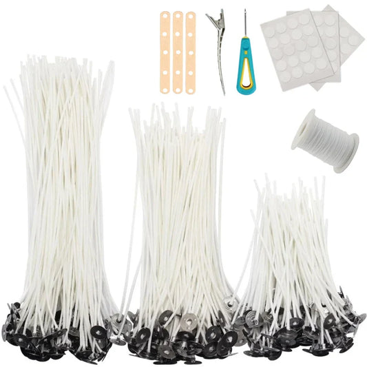 100-Pack Waxed Cotton Candle Wicks with Stand and Tabs, Smokeless Soy Wax-Core Candle Making Supplies