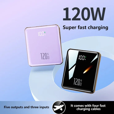 50000mAh Mini Power Bank - Large Capacity Fast Charging Portable Charger with 4 Built-In Cables (USB-C, Lightning, Micro USB) for Smartphones