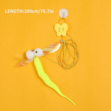 Adjustable Hanging Feather Cat Toy for Door – Elastic Rope Interactive Teaser for Cats & Small Dogs 10–65 in (25–165 cm)