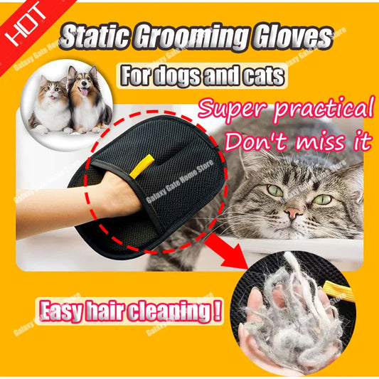 Electrostatic Pet Grooming Glove for Dogs & Cats – Reusable Washable Bidirectional Shedding & Massage Glove, 24×16 cm / 24×26 cm (9.45×6.30 in / 9.45×10.24 in)