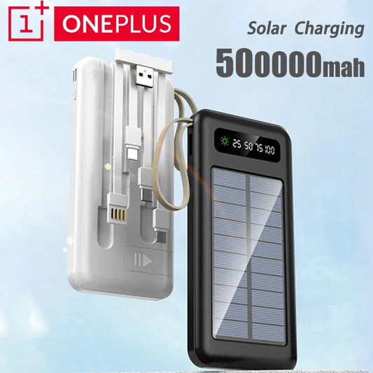 Solar Power Bank 50000mAh 120W Fast Charging Portable Power Bank with Solar Panel, 4 Built-In Cables, Dual USB & Phone Stand