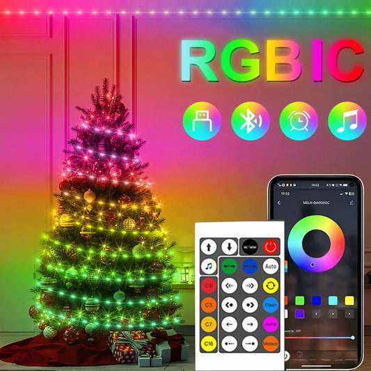 20M (65ft) USB Addressable RGBIC LED String Lights - Bluetooth App & IR Remote, 5V Waterproof Fairy Lights for Party & Christmas