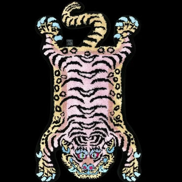 VIKAMA Tiger-Patterned Carpet, Soft Imitation Cashmere Carpet, Warm Bedroom Bedside Rug, Living Room Floor Mat, Home Decoration