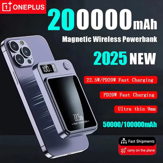 Magnetic Wireless Power Bank 200000mAh 22.5W Fast Charging Portable Charger with Digital Display for iOS & Android