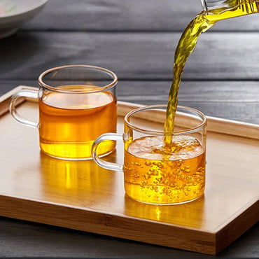 Set of 6 Borosilicate Glass Coffee Cups with Handles — 100ml (3.4 fl oz) & 120ml (4.1 fl oz) Heat-Resistant Clear Teaware