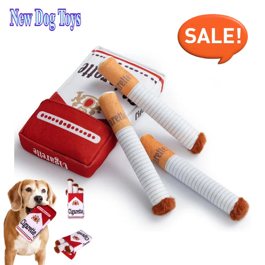 Funny Plush Squeaky Chew Toy Cigarette Design for Small & Medium Dogs, Interactive Pet Gift