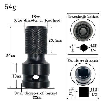 1/2 inch (12.5 mm) Square Drive to 1/4 inch (6.35 mm) Hex Telescopic Socket Adapter for Electric & Air Impact Wrenches