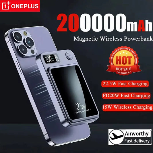 Wireless Magnetic Power Bank 22.5W Fast Charge – 50,000/100,000/200,000mAh Portable Qi Powerbank with 15W Wireless, USB-C & LED Display