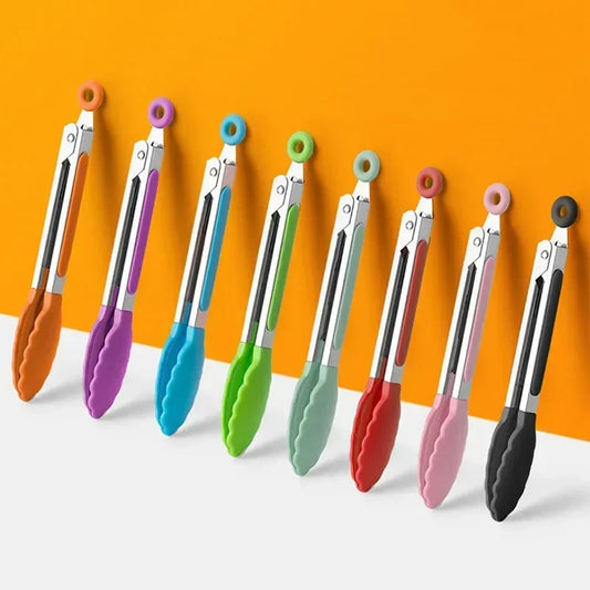 7-Inch Non-Slip Silicone Tip Food Tongs (21.4 cm) – BBQ Grilling, Salad & Kitchen Serving Utensil