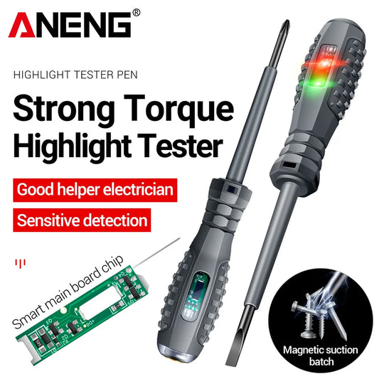 Insulated Neon/LED Voltage Tester Screwdriver Pen — Slotted & Phillips Pocket Electrician Tester
