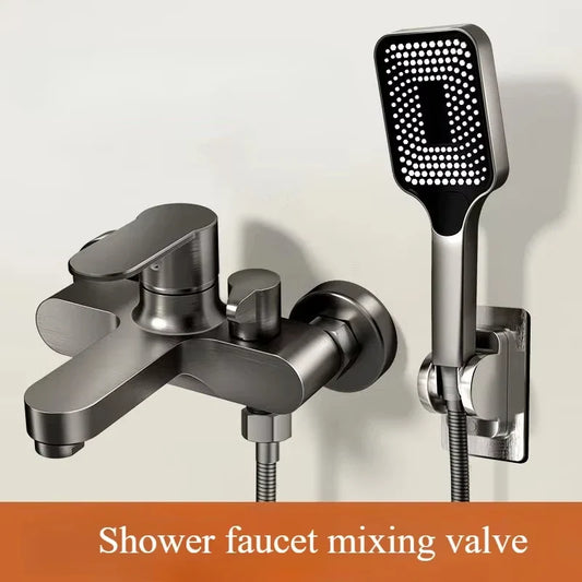 Wall-Mount Bathtub Mixer Faucet with Handheld 3-Mode Shower — Chrome, 1/2-inch (12.7 mm), 150 cm (59 in) Hose