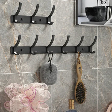 6-Peg Folding Wall Hooks – Aluminum Nail-Mount Towel & Coat Rack, Black/White