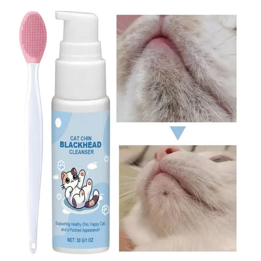 Chin Cleaner for Cats & Dogs 30g — Blackhead & Acne Cleansing Lotion with Dual-Sided Brush, Tooth Stain & Tartar Remover