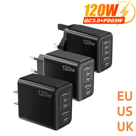 5-Port 120W USB-C PD Fast Wall Charger (3×USB-C + 2×USB-A) — Multi-Device Fast Charging for Smartphones & Tablets