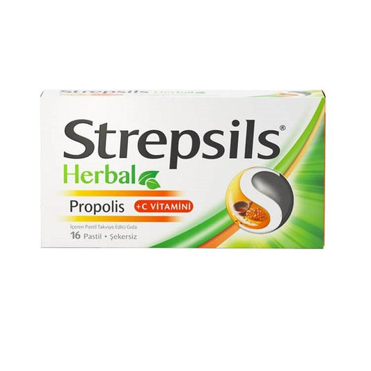 Strepsils Herbal Propolis Sugar-Free Lozenges for Natural Throat Relief - Propolis, Vitamin C, Sage & Oleaster
