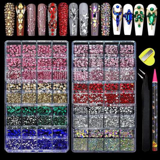 12 Grid Diamond Jewelry Set for Nail Art - Luxe Rhinestone Decorations