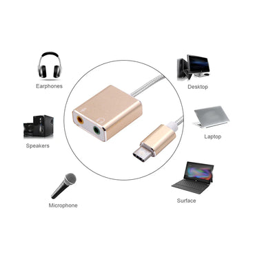 USB-C to 3.5mm Audio Adapter External USB Sound Card — Headphone & Mic Jack for Laptop MacBook Pro