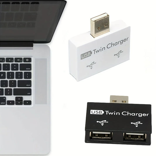 USB 2.0 1-to-2 USB-A Splitter Adapter - 2-Port USB Hub for Charging & Data Transfer