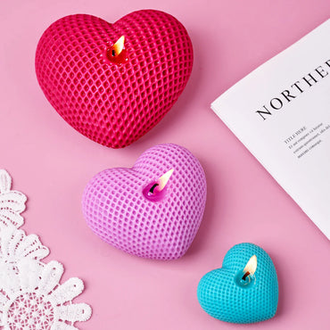 Grid Heart Silicone Mold S/M/L 3D Love Shape Candle and Soap Mold for DIY Valentine's Day Crafts