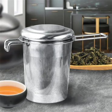 Premium Stainless Steel Tea Infuser with Folding Handle and Lid - Anti-Scald Loose Leaf Strainer