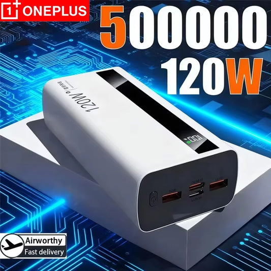 500000mAh 120W Fast Charging Power Bank PD 20W 4-Port USB Metal Portable Powerbank