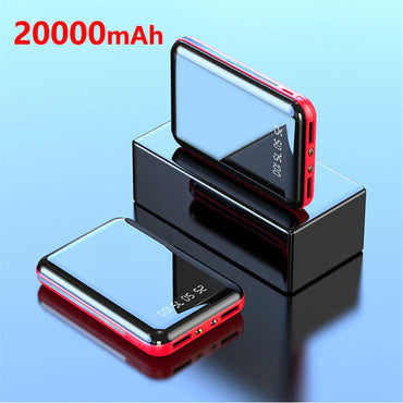 20000mAh Portable Power Bank with LED Mirror Screen, Built-In Cables & Dual USB — External Charger for Smartphones